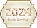 Happy New Year 2024 background. Original composition with Christmas date 2024 in figured frame with snowflakes.